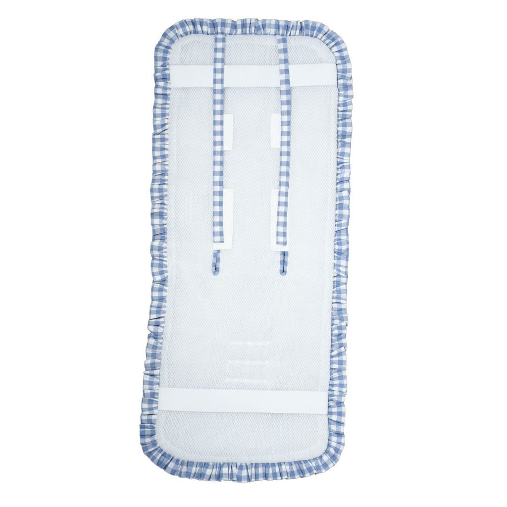 Colchoneta con volante vichy azul
