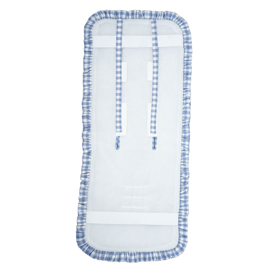 Colchoneta con volante vichy azul