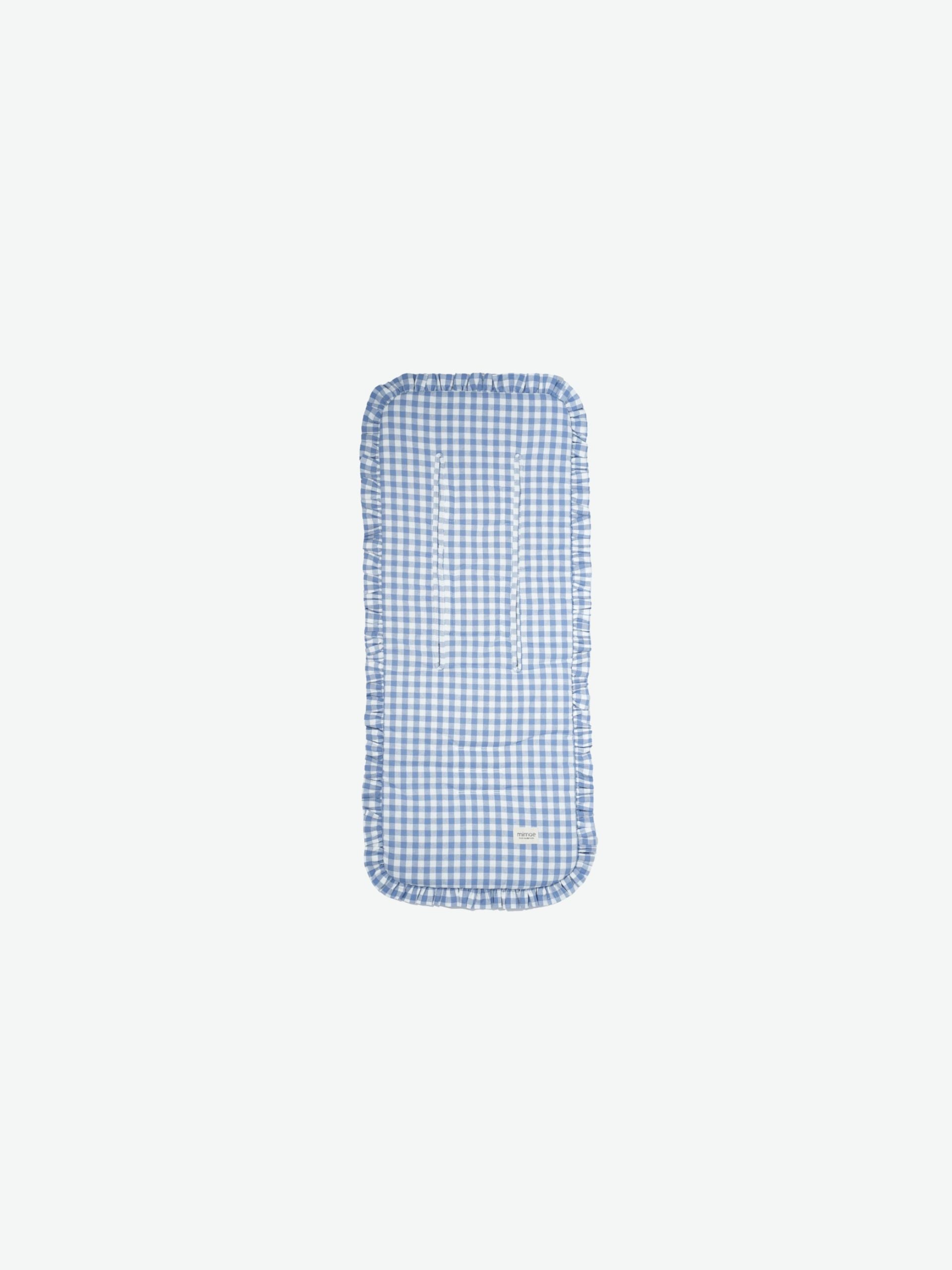 Colchoneta con volante vichy azul